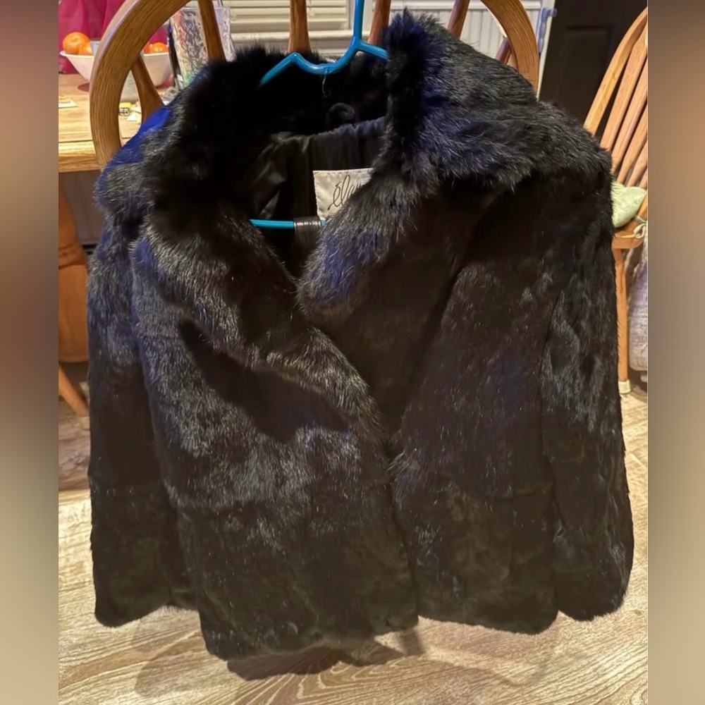 STUNNING VINTAGE ELAN LINED RABBIT BUTTON UP BLACK JACKET COAT WOMEN SZ Medium